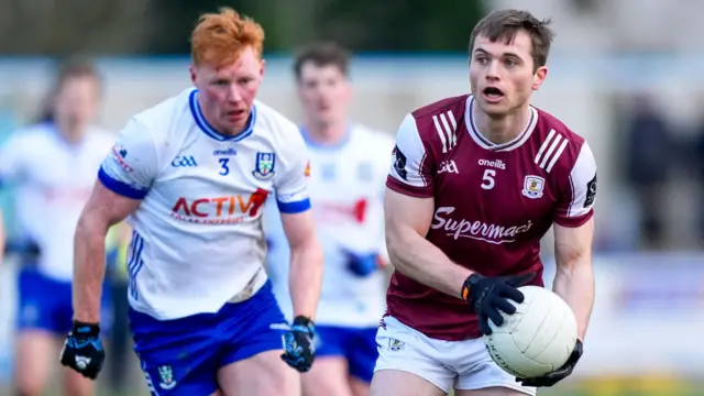Liam Silke of Galway in action against Ryan O'Toole of Monaghan