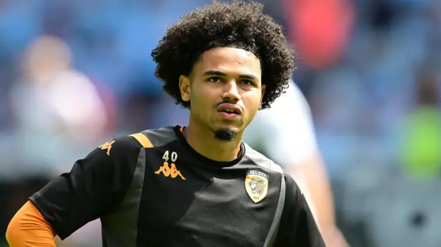 Pharrell Brown pictured warming up for Hull City