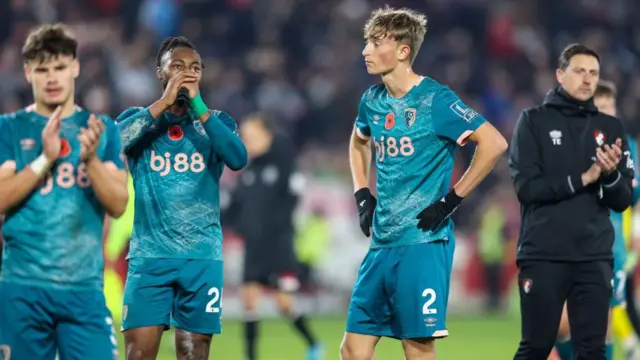 Milos Kerkez,  Antoine Semenyo and Dean Huijsen after Bournemouth defeat