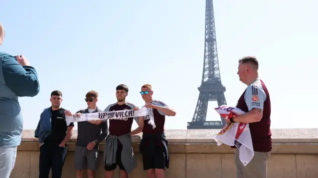 Aston Villa fans have photo in front of Eiffel Tower
