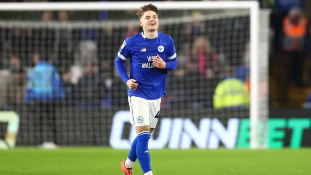 Cian Ashford celebrates scoring against Watford in the 1-1 draw