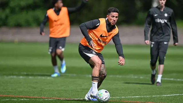 Enzo Fernandez of Chelsea during a training session