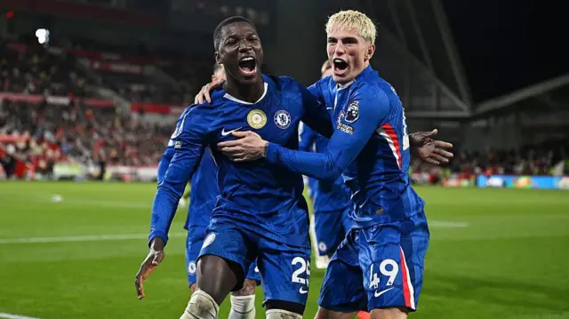 Chelsea players celebrate a goal