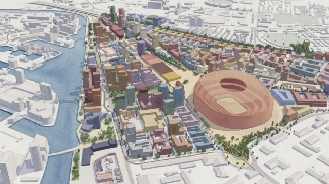 An artist's impression of what the Old Trafford regeneration project will look like with the stadium at its heart