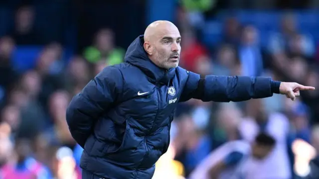 Enzo Maresca, Manager of Chelsea, reacts during the Premier League match between Chelsea FC and Brighton & Hove Albion FC at Stamford Bridge