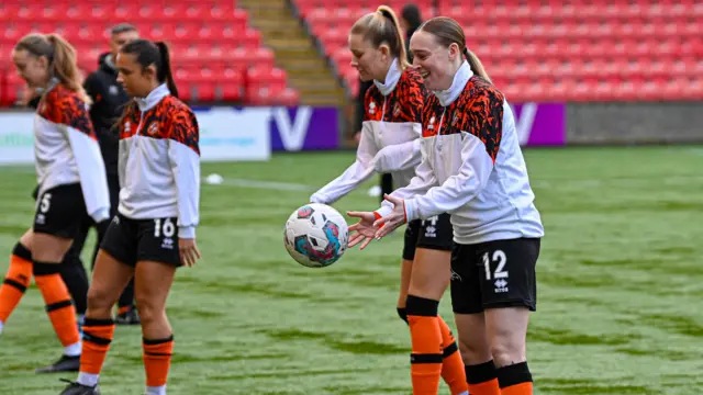 Dundee United's Rachel Todd warms up during a Scottish Power Women's Premier League match between Rangers and Dundee United