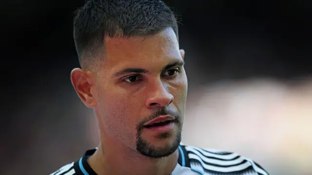Bruno Guimaraes of Newcastle United is seen looking on during the Premier League match between Newcastle United and West Ham United at St James' Park