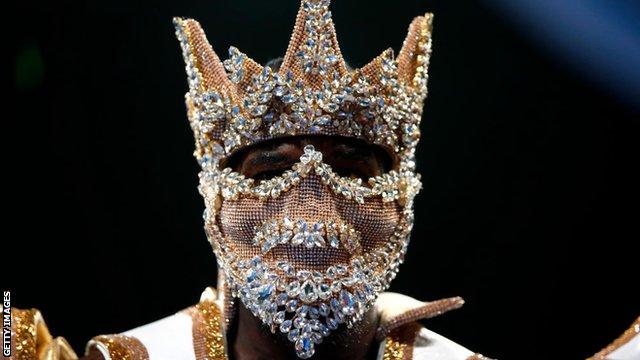 Deontay Wilder wearing a Game of Thrones-esque mask