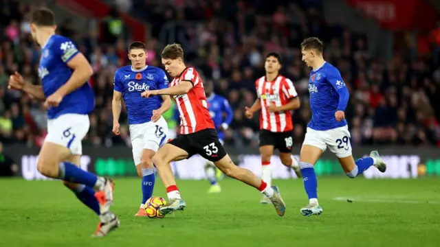 Tyler Dibling of Southampton during the Premier League match between Southampton FC and Everton FC at St Mary's Stadium