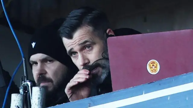 Motherwell manager Stuart Kettlewell had to watch from the stands as his side were beaten 2-1 at St Johnstone