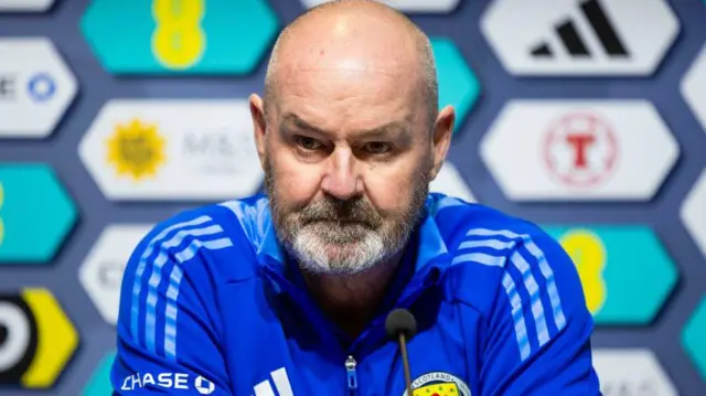 Scotland head coach Steve Clarke talks to media