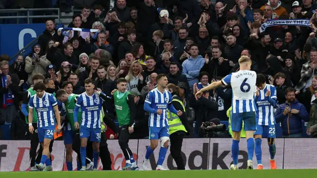 Pascal Gross of Brighton & Hove Albion celebrates scoring