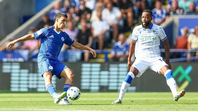 Bilal El Khannouss plays a pass under pressure from Sheffield Wednesday midfielder Nathaniel Chalobah