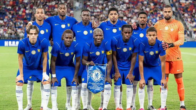 Chelsea squad poses for photos prior to the preseason friendly between Chelsea and Juventus at the Kai Tak Stadium. 