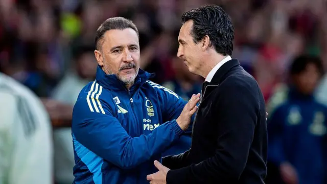Unai Emery is greeted by Vitor Pereira 