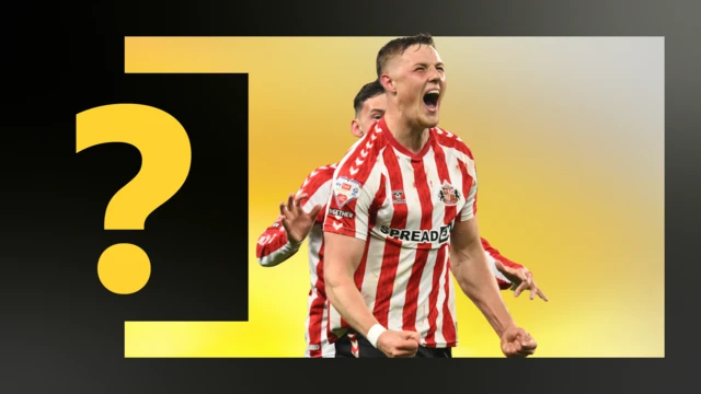 BBC quiz banner including a picture of Sunderland's Dan Ballard celebrating his goal in the play-offs against Coventry