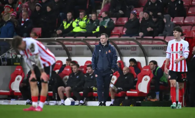 Sunderland head coach Michael Beale reacts on the sidelines during the Championship match between Sunderland and Coventry City at Stadium of Light 