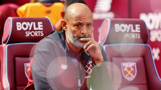 West Ham boss Nuno Espirito Santo looking concerned in the dugout during the side's match against Charlton Athletic on Saturday