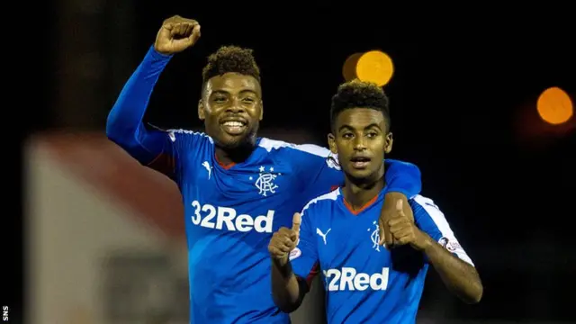 Rangers pair Nathan Oduwa (left) and Gedion Zelalem celebrate at full-time