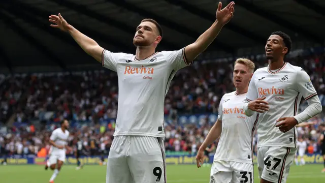 Zan Vipotnik celebrates scoring a goal for Swansea