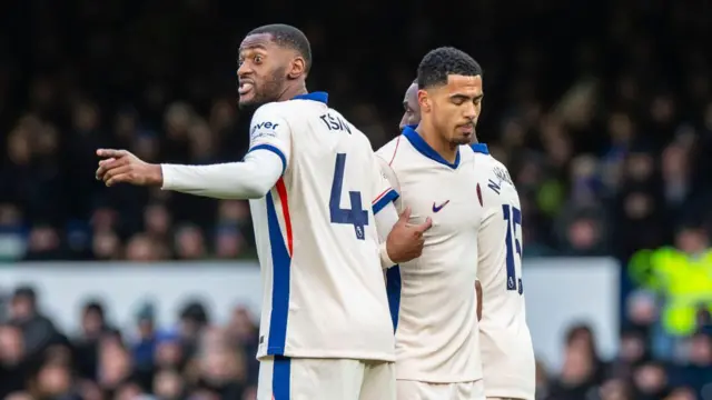 Tosin Adarabioyo #4 of Chelsea FC gestures 