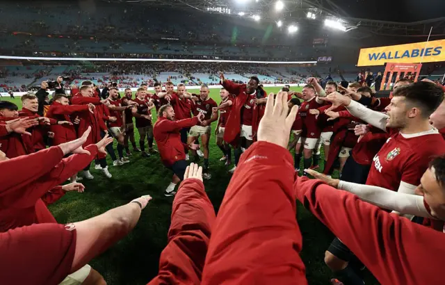 Pierre Schoeman of British & Irish Lions celebrates with teammates