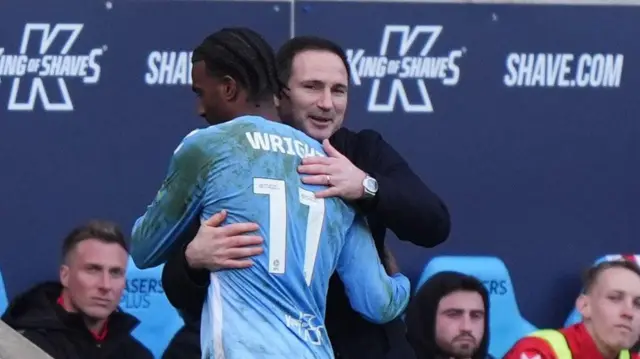 Coventry boss Frank Lampard hugs Haji Wright after the American scored a hat-trick for the Sky Blues