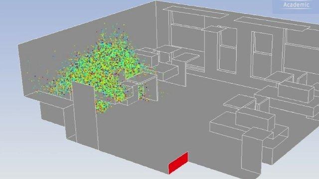 Still image from computer model showing how infections spread in hospitals