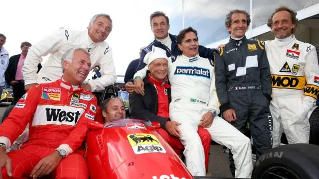 Christian Danner, Riccardo Patrese, Gerhard Berger, Niki Lauda, Jean Alesi, Nelson Piquet, Pierluigi Martini and Alain Prost