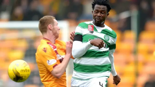 Motherwell's Stephen Pearson and Celtic's Efe Ambrose