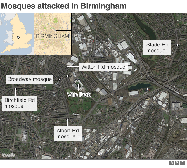 A map showing the locations of the mosque attacks