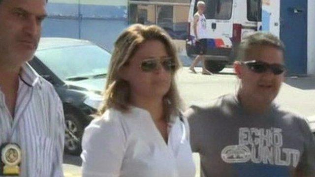 A screengrab showing Francoise Amiridis, the wife of dead ambassador Kyriakos Amiridis, who has been detained by police