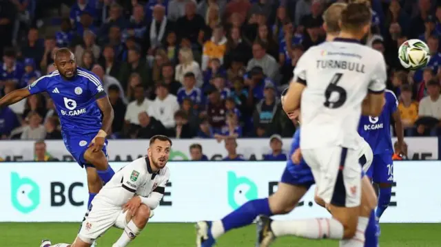 Jordan Ayew opens the scoring for Leicester City in their EFL Cup tie at home to Tranmere Rovers