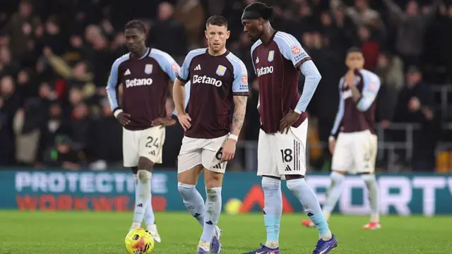 Aston Villa look dejected following their loss to Wolves.