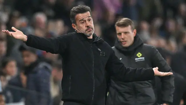 Fulham manager Marco Silva throws his arms in the air on the touchline