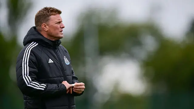 Newcastle United manager Eddie Howe looks on during a training session