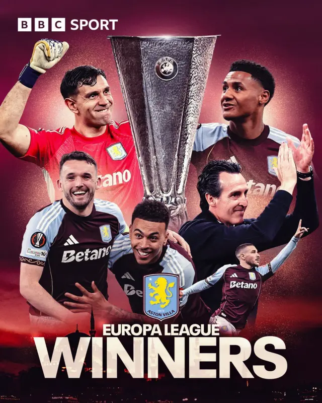 Graphic showing Aston Villa as Europa League winners