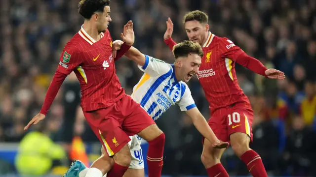 Jack Hinshelwood in action for Brighton against Liverpool