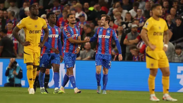 Crystal Palace players celebrate against Wolves