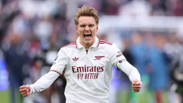 Martin Odegaard celebrating
