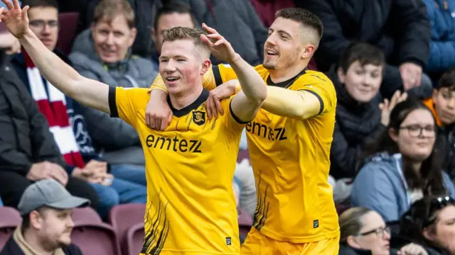 Stephen Kelly celebrates scoring for Livingston against Hearts at Tynecastle