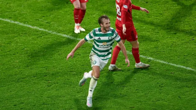 Celtic's Benjamin Nygren scores against Aberdeen