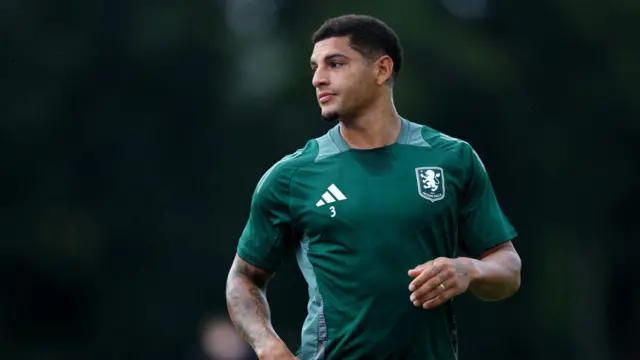 Diego Carlos of Aston Villa in action during a training session