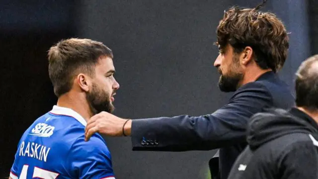 Rangers midfielder Nicolas Raskin with head coach Russell Martin