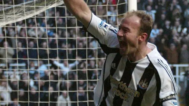 Alan Shearer celebrates a goal for Newcastle United