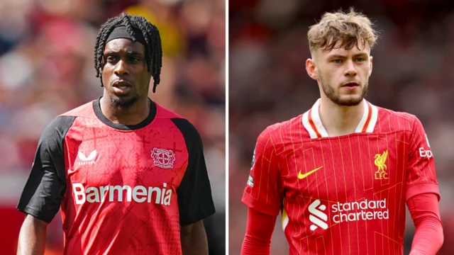 Split image of Jeremie Frimpong and Conor Bradley
