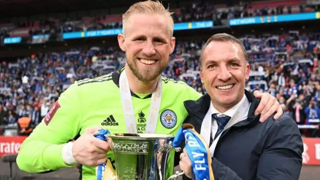 Kasper Schmeichel and Brendan Rodgers