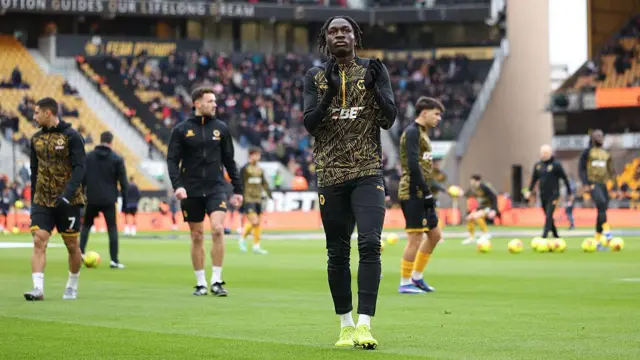 Mateus Mane of Wolverhampton Wanderers applauds the fans
