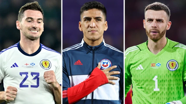 Kenny McLean (left), Marcelino Núñez (centre), Angus Gunn (right)