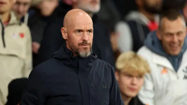 Erik ten Hag looks on thoughtfully during match